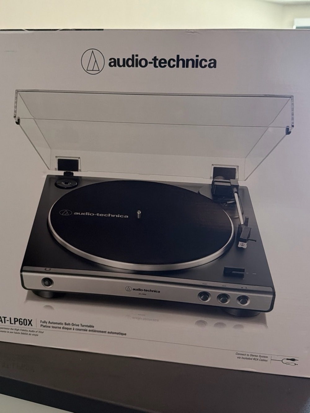 Audio-Technica Black and Silver Turntable with Clear Dust Cover